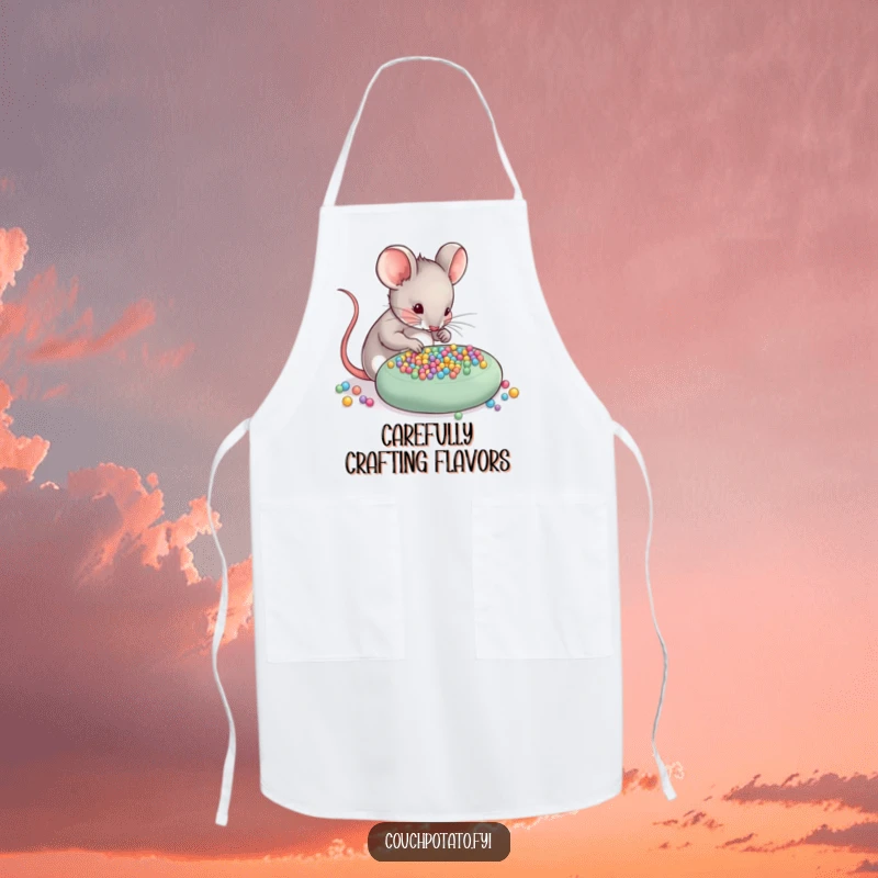 Funny Mouse Apron: A skilled mouse meticulously arranges tiny beads onto a craft project, ideal for keeping clothes clean.