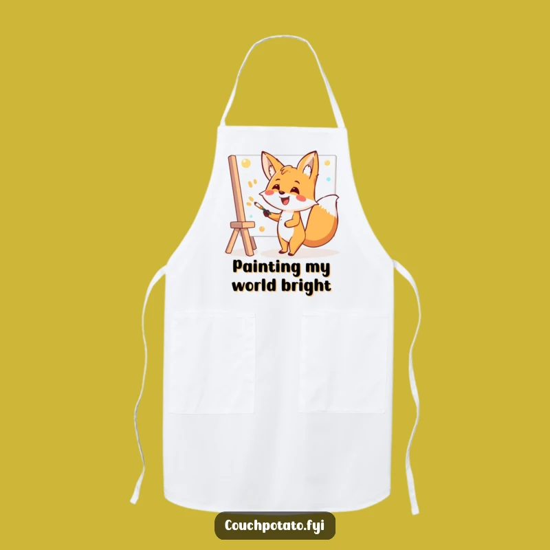 Funny Fox Apron: Cheerful Artist Painting with a Smile, Great Gift for Cooks