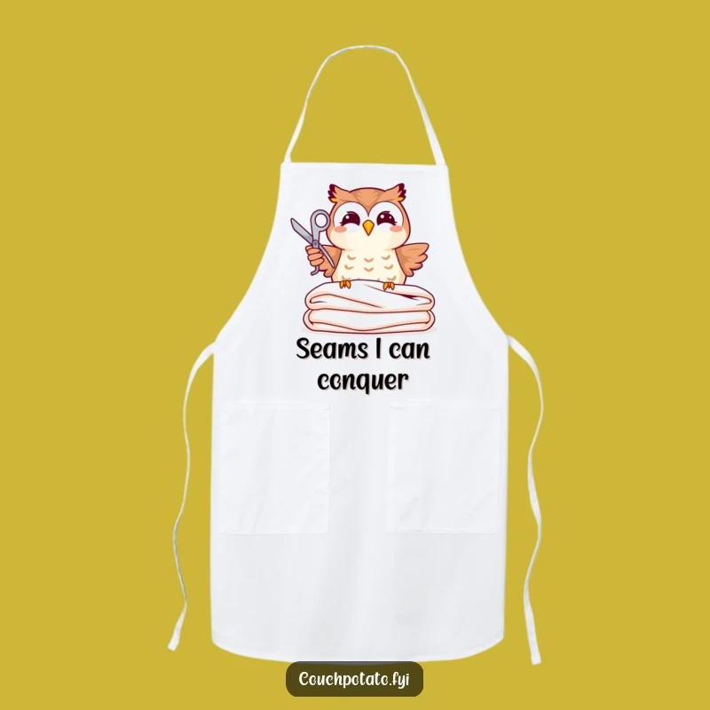 Funny Joyful Owl Sewing Apron: Whimsical Owl Crafting Kitchen Apron