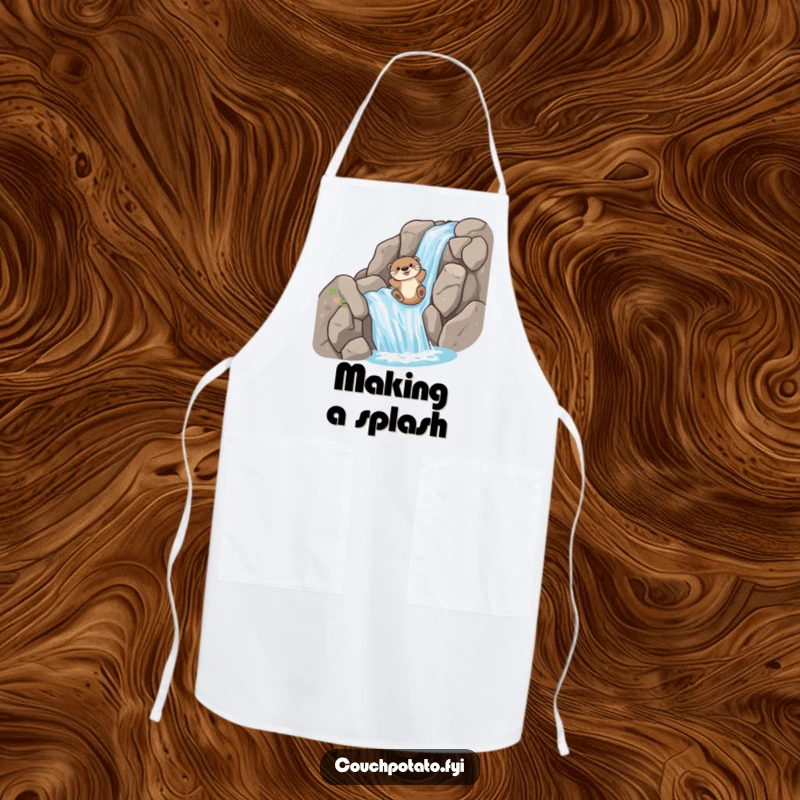 Funny Apron: A playful otter slides down a rocky waterfall, adding humor and adventure to kitchen activities.