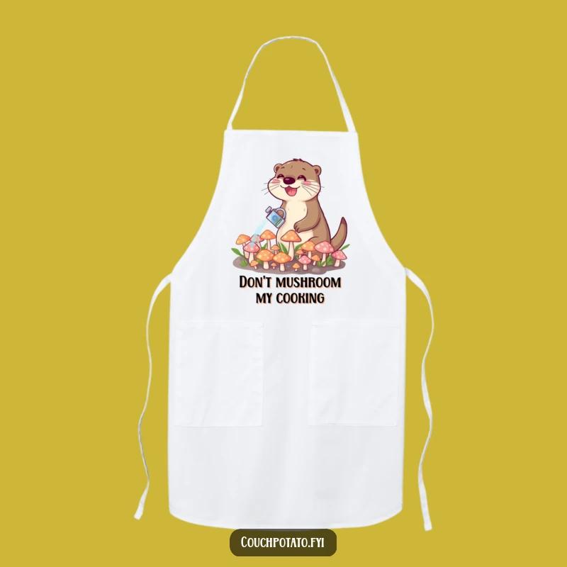 Funny Otter Watering Mushrooms Apron: Whimsical Kitchen Gift For Garden Chefs
