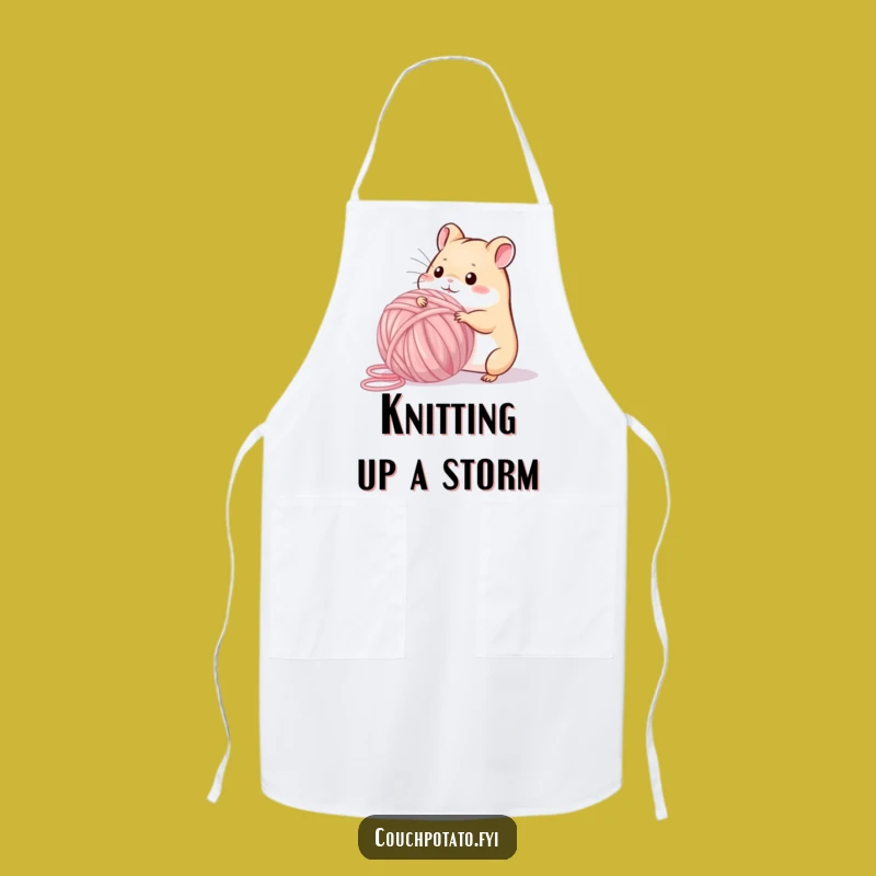 Funny Playful Hamster Yarn Apron: Whimsical Hamster Crafting Kitchen Apron