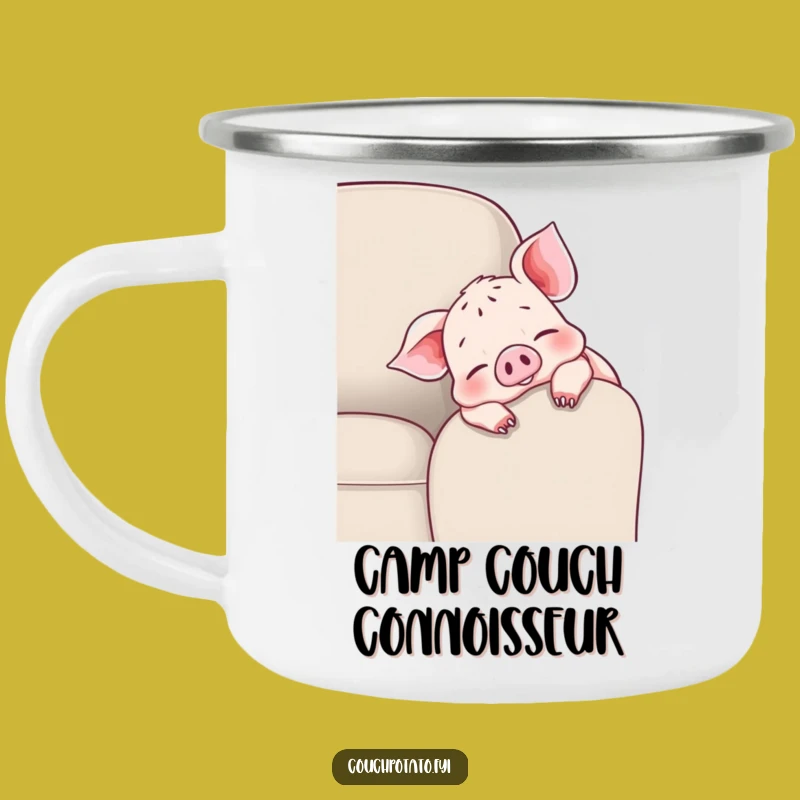 Funny Cheerful Piglet Couch Camping Mug - Relaxed Outdoor Comfort
