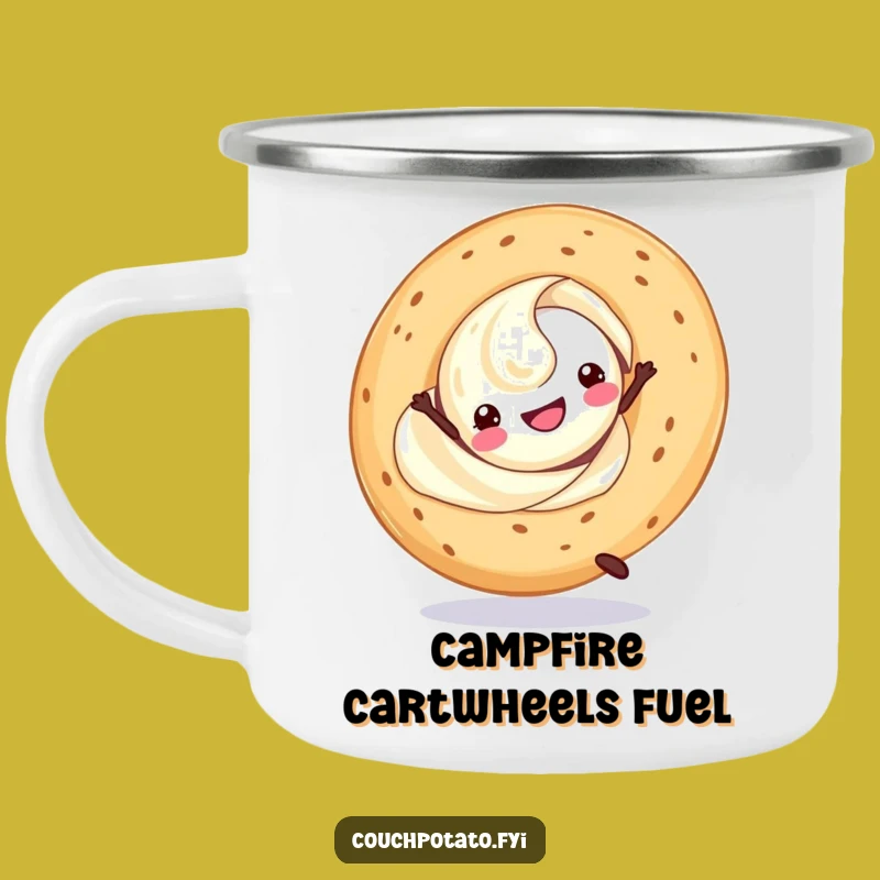 Funny Cream Cheese Cartwheel Camping Mug: Fuel Your Adventures with Breakfast Fun!