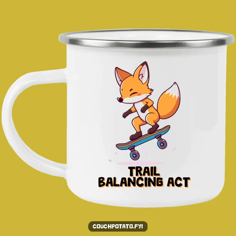 Funny Fox Skateboard Trick Camping Mug: Adventure Fuel for Thrill-Seekers, Perfect Funny Gift