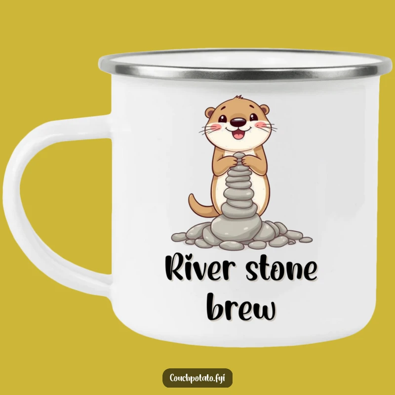 Funny Otter Pebble Tower Camping Mug: Durable Outdoor Coffee Cup for Nature Lovers