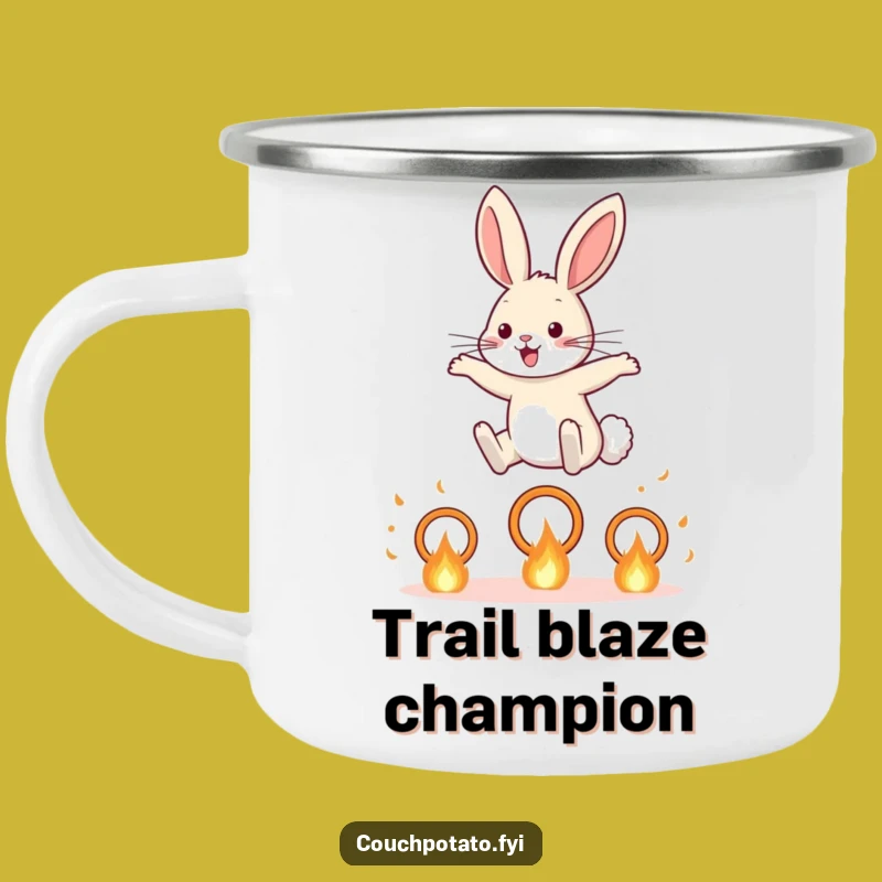 Funny Rabbit Fiery Hoop Camping Mug: Adventure Fuel for Brave Souls, Perfect Funny Gift