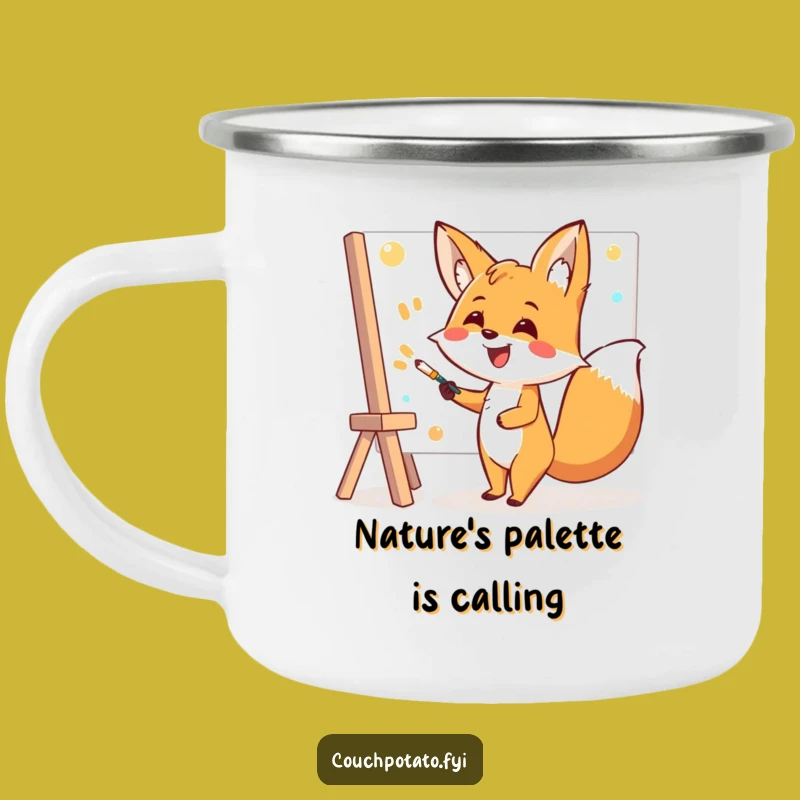 Funny Fox Camping Mug: Cheerful Artist Painting Outdoors, Hilarious Adventure Gift