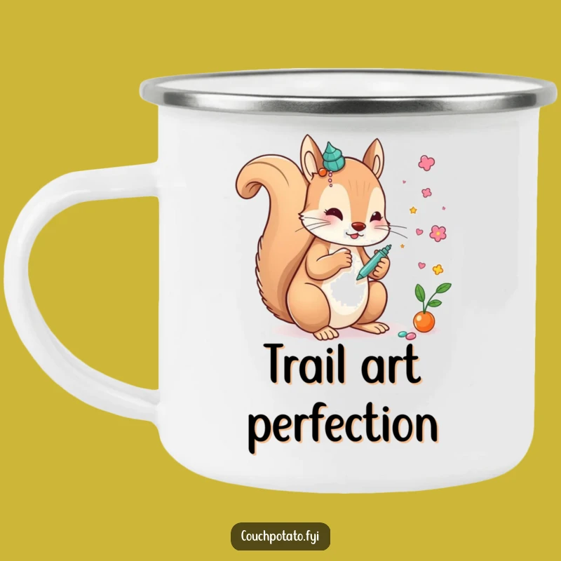 Funny Creative Squirrel Art Camping Mug: Whimsical Squirrel Crafting Enamel Mug