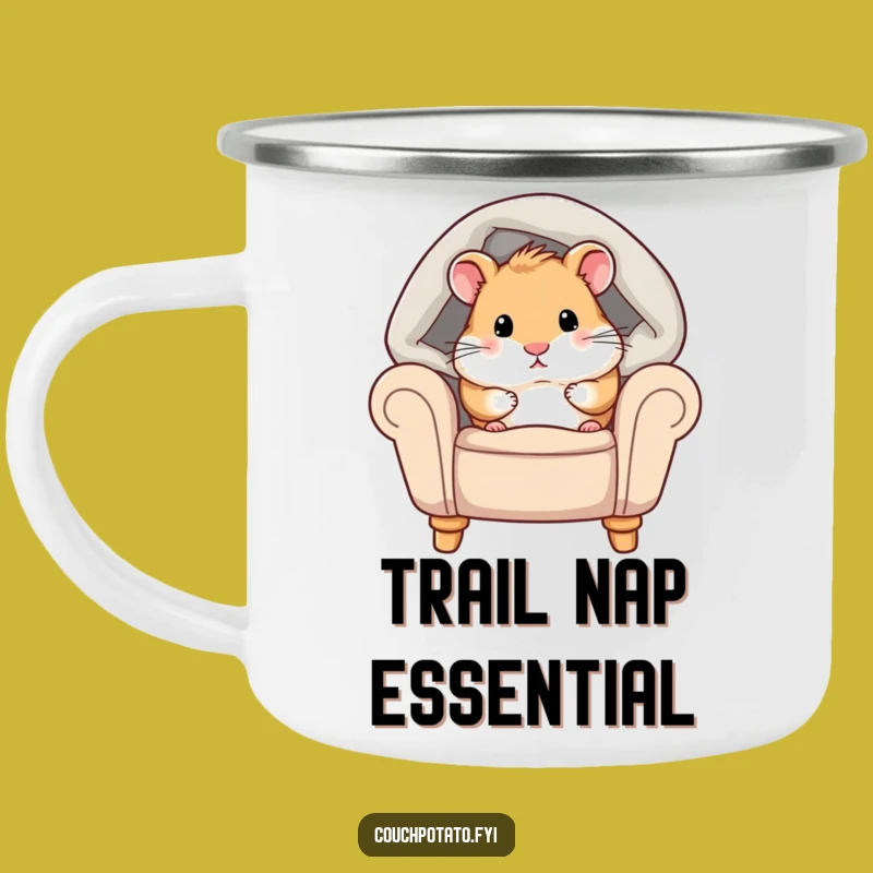 Funny Chubby Hamster Camping Mug - Cozy Blanket Design for Outdoor Adventures