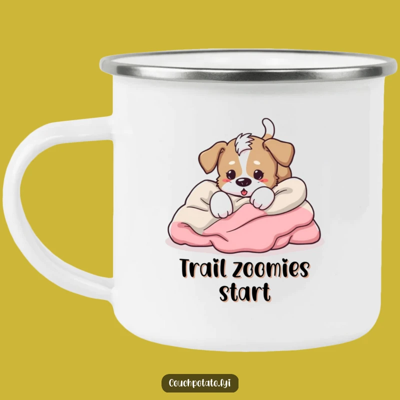 Funny Energetic Puppy Camp Mug - Playful Dog Outdoor Drinkware