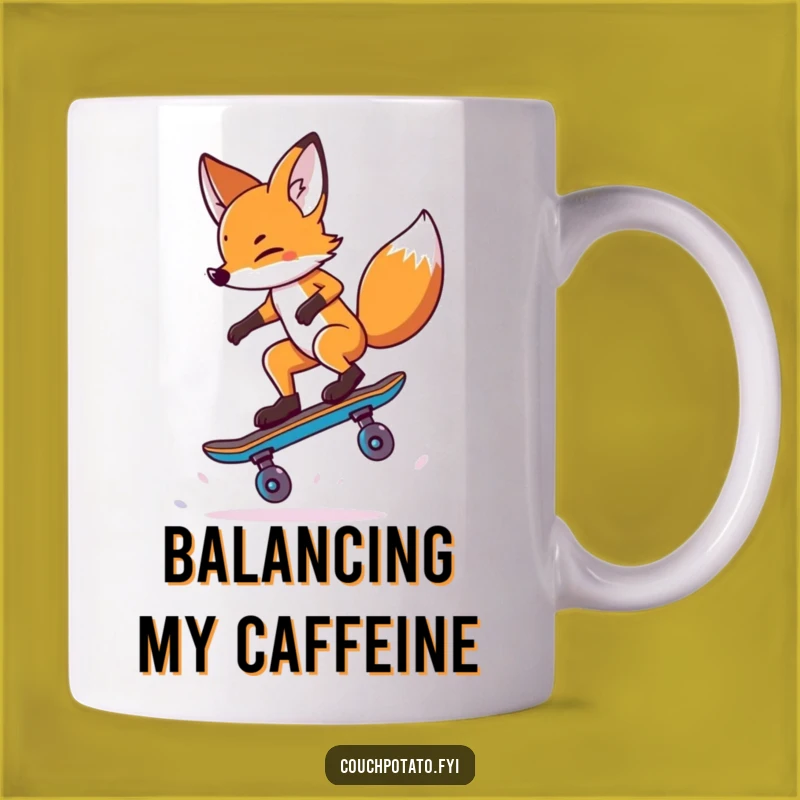 Funny Fox Skateboard Trick Mug: Epic Balance, Hilarious Action, Perfect Funny Gift