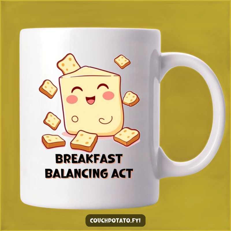 Funny Winking Cream Cheese Toast Juggling Mug - Breakfast Humor Gift