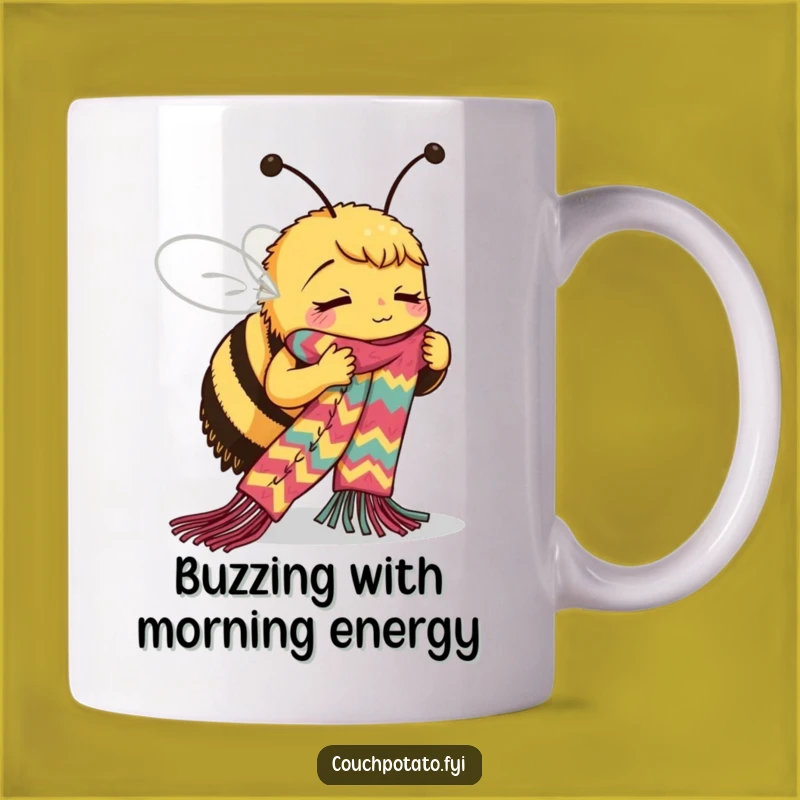 Funny Bee Knitting Mug: Focused Crafter Making a Scarf, Perfect Gift for Hobbyists