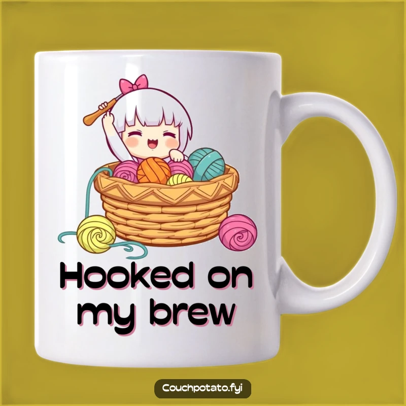 Funny Happy Crocheter Mug: Joyful Yarn Basket Design, Perfect Gift for Hook Lovers