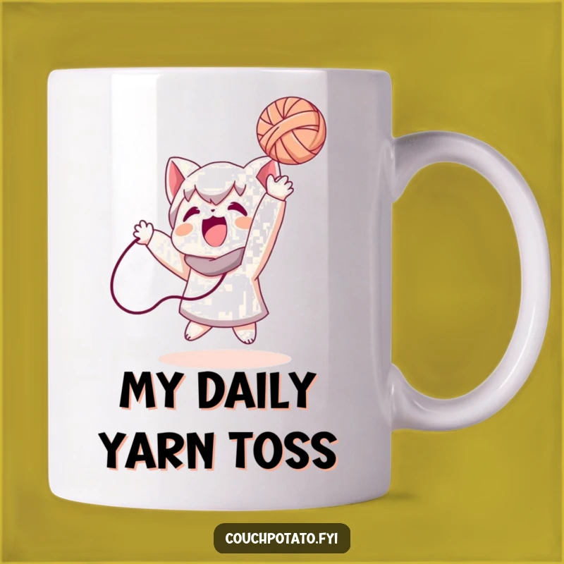 Funny Yarn Toss Mug: Playful Character Design, Perfect Gift for Knitters and Crafters