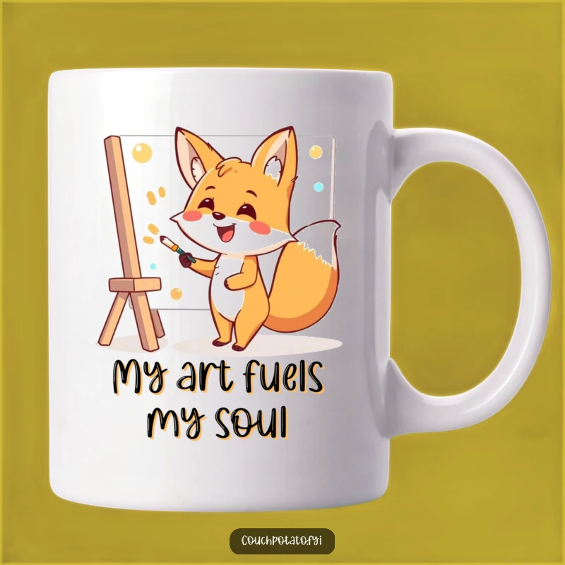Funny Fox Painter Mug: Cheerful Artist Making a Masterpiece, Perfect Gift for Art Lovers