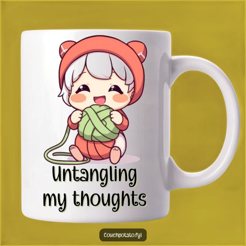 Funny Yarn Knot Mug: Playful Character Design, Perfect Gift for Patient Crafters