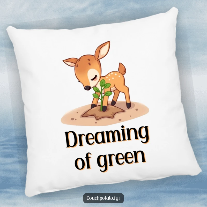 Funny deer pillow, a plush deer companion gently pats soil around a newly planted sapling, offering comfort.