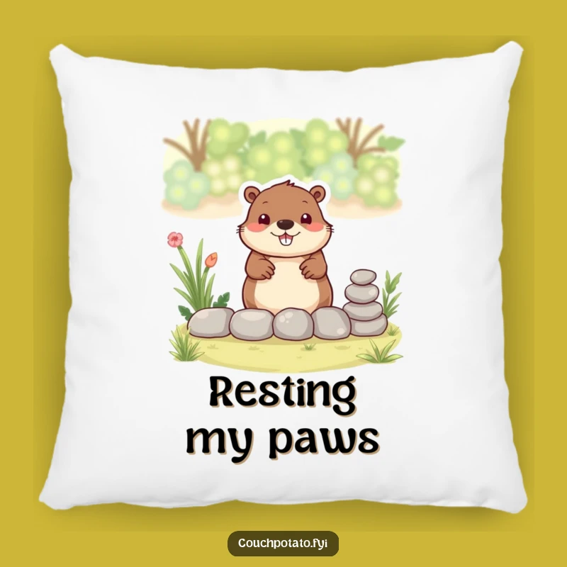Funny Beaver Garden Pillow: Busy Builder, Hilarious Comfort for Hard Workers
