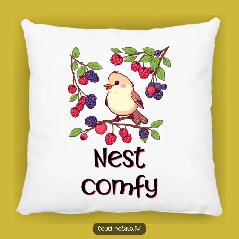 Funny Bird Berry Tasting Pillow: Cozy Accent for Bird Lovers' Homes