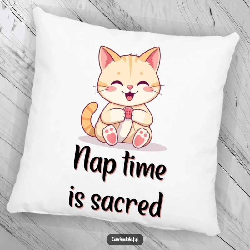 Funny Cat Pillow: A happy cat confidently sews a button onto fabric, adding a touch of cozy, crafty feline energy.