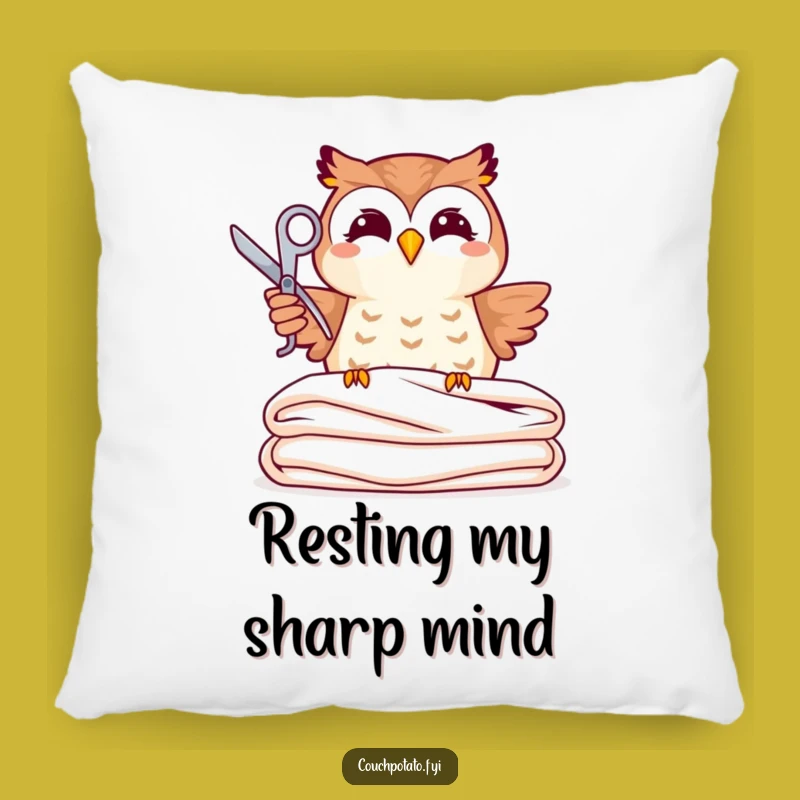 Funny Joyful Owl Sewing Pillow: Whimsical Owl Crafting Accent Pillow