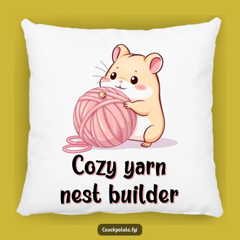 Funny Playful Hamster Yarn Pillow: Whimsical Hamster Crafting Accent Pillow