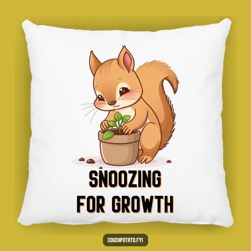 Funny Squirrel Planter Pillow - Focused Sprout Accent Pillow for Cozy Spaces