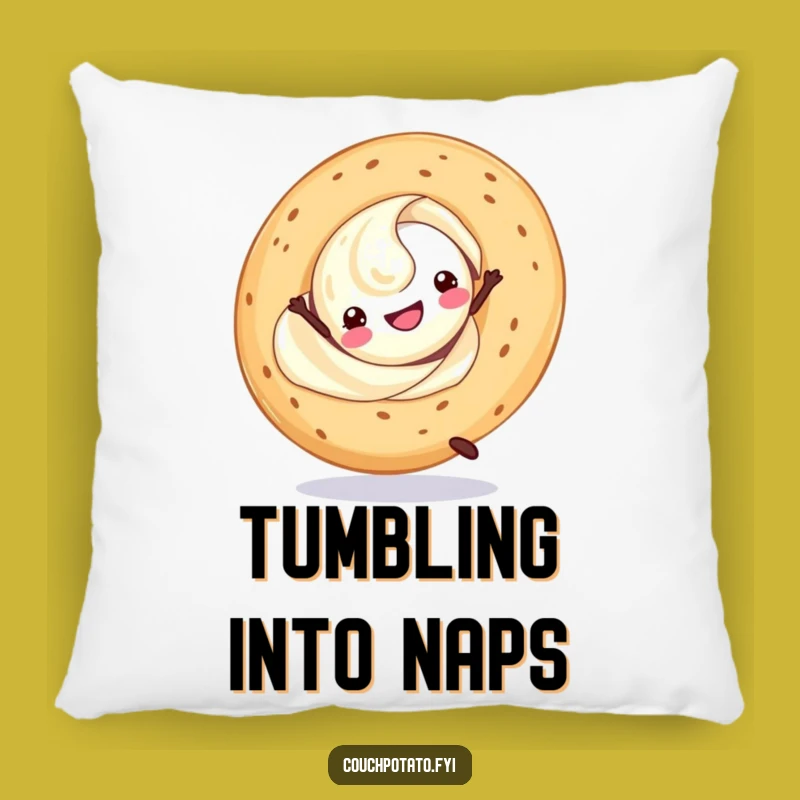 Funny Cream Cheese Cartwheel Pillow: Snuggle Up with Comedic Breakfast Comfort!