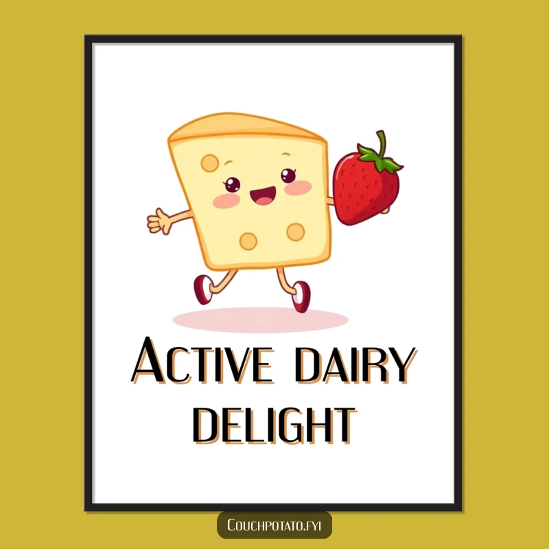 Funny Cream Cheese & Strawberry Digital Art - Instant Whimsical Jumping Decor