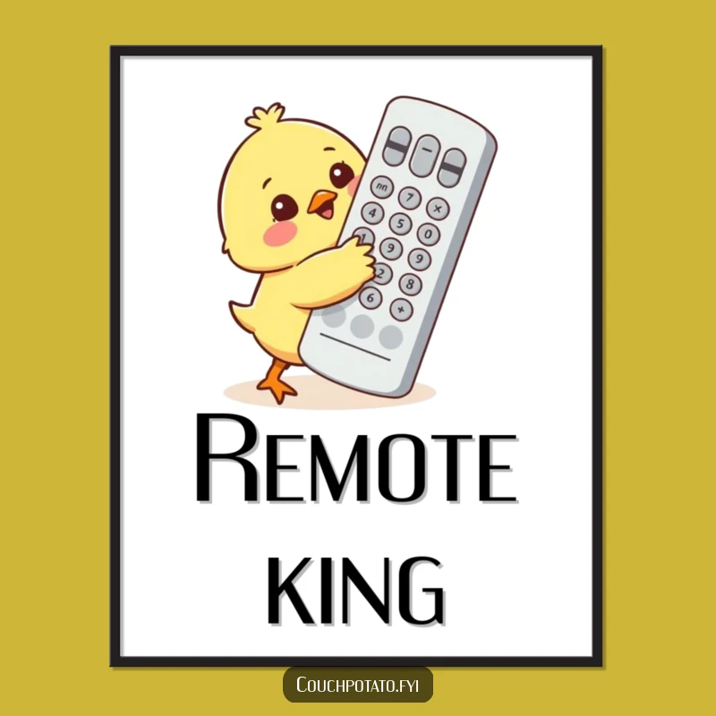 Funny Chick Hugging Giant Remote Digital Art - Instant Hilarious Decor Gift