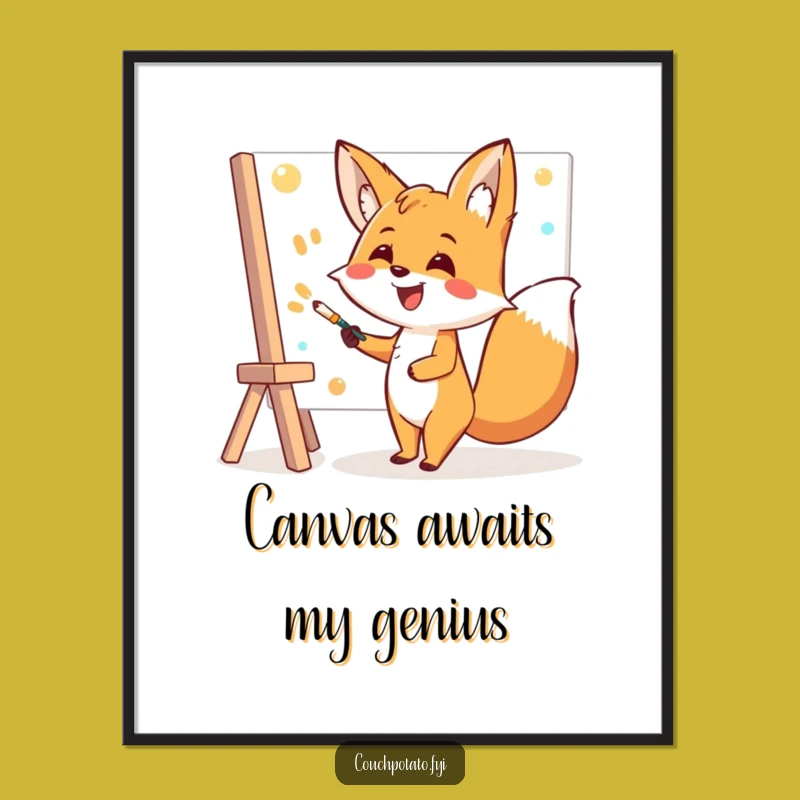 Funny Fox Digital Art: Cheerful Artist Painting Joyfully, Instant Hilarious Download