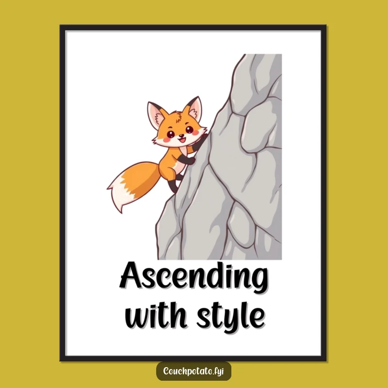 Funny Fox Digital Art: Hilarious Printable of a Climbing Triumph for Your Wall