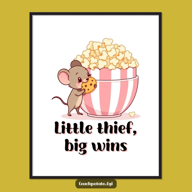 Funny Mouse Popcorn Heist Digital Art - Mischievous Character Printable Decor