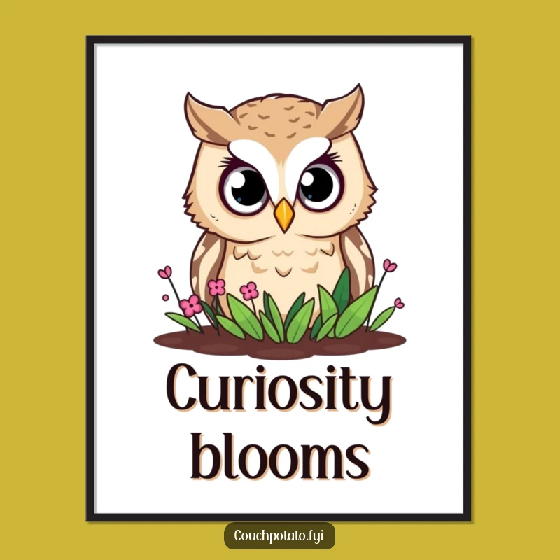 Funny Owl Garden Digital Art: Curious Watcher, Hilarious Printable for Walls