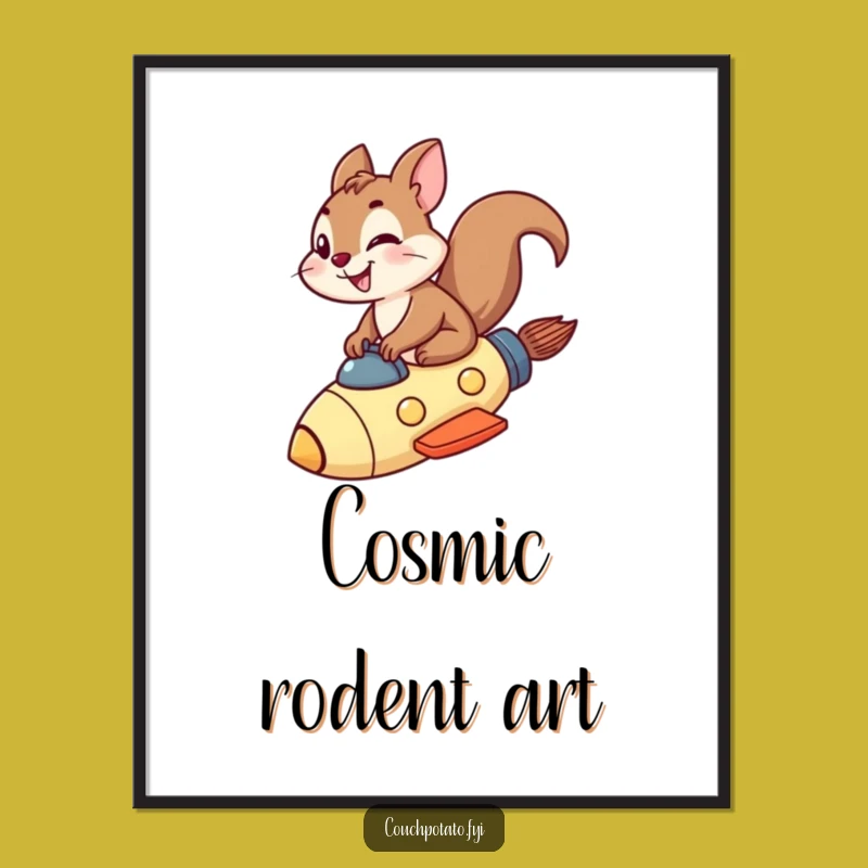 Funny Squirrel Rocket Digital Art: Fearless Wall Art, Perfect Gift