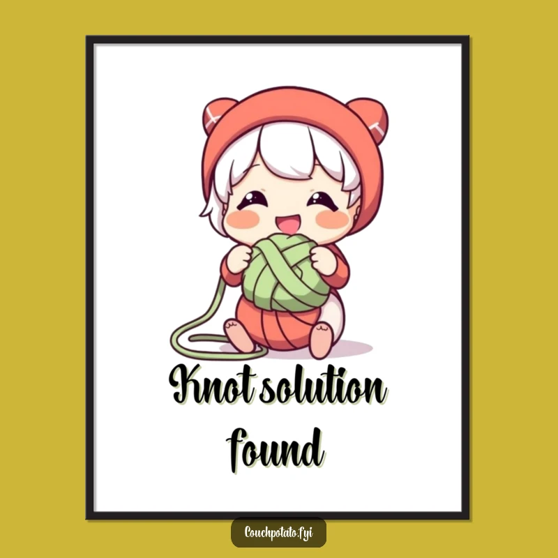 Funny Yarn Knot Digital Art: Whimsical Artwork of Untangling, Perfect Gift