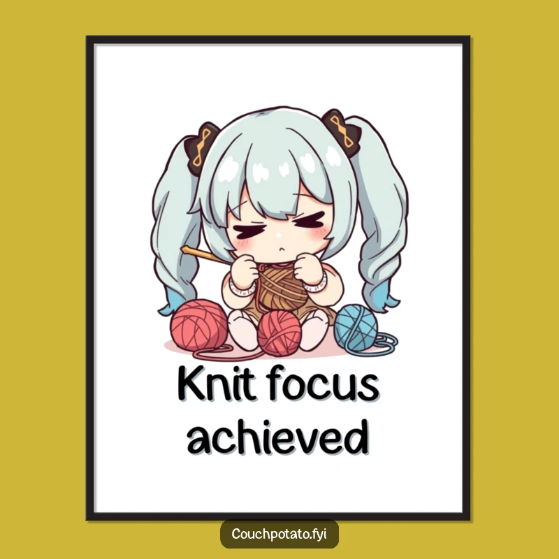 Funny Focused Knitter Digital Art: Artistic Representation of Crafting Intensity, Perfect Gift