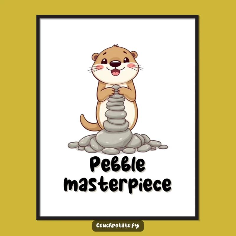 Funny Otter Pebble Tower Digital Art: Instant Download Hilarious Animal Wall Decor