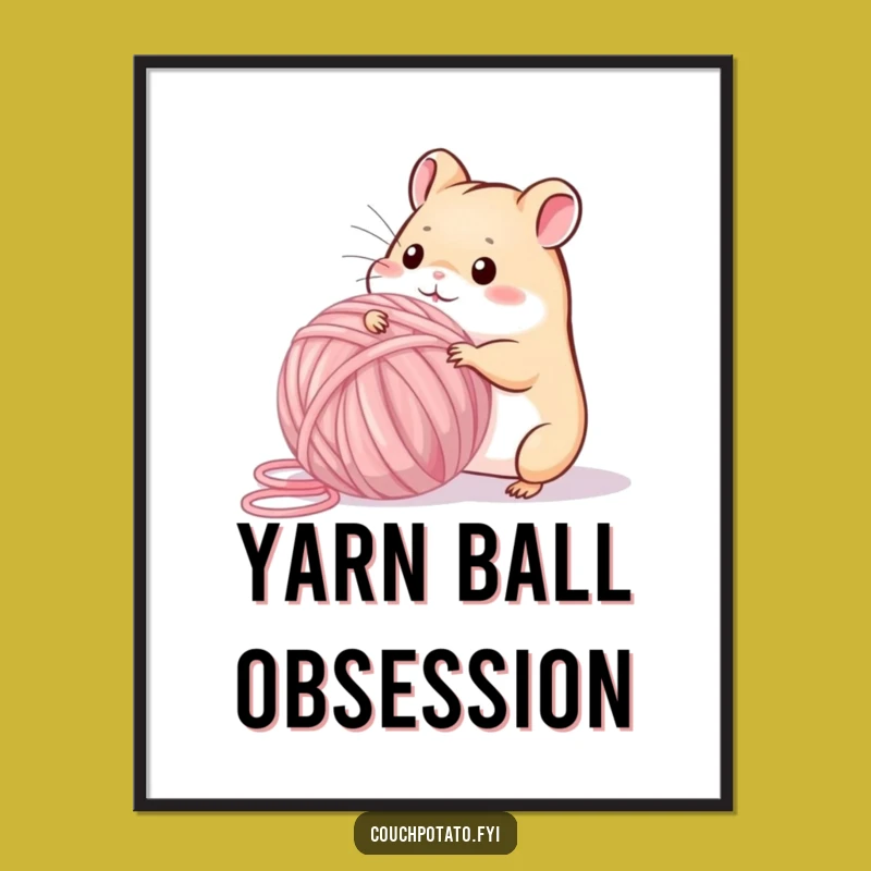 Funny Playful Hamster Yarn Digital Art Print: Whimsical Hamster Crafting Decor