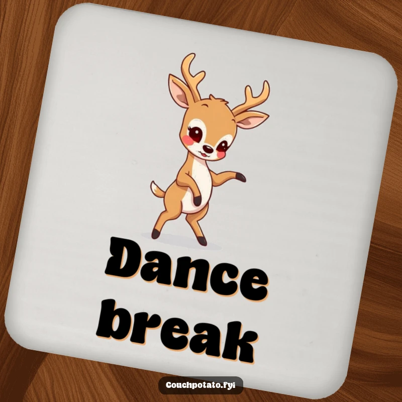Funny drink coaster featuring a deer attempting a dance move, adding a humorous and artistic touch to drink protection.