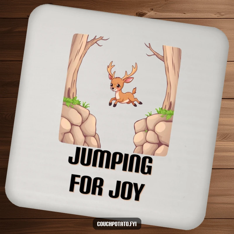 Funny Deer Coaster: A determined deer attempts an impossible jump, protecting surfaces with grit and humor.