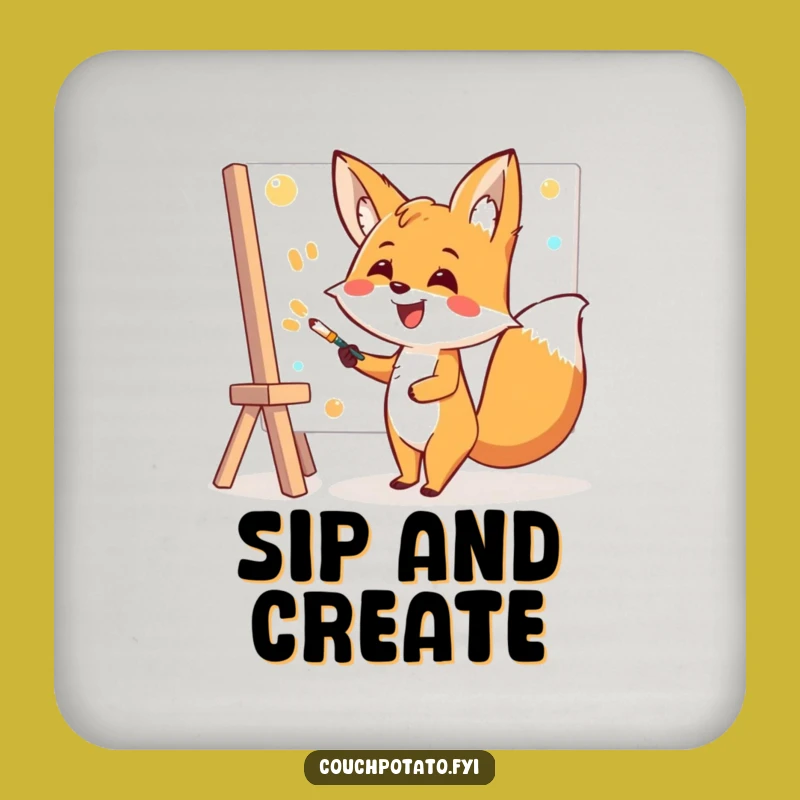Funny Fox Coaster: Cheerful Artist Painting, Protects Surfaces with Hilarious Art