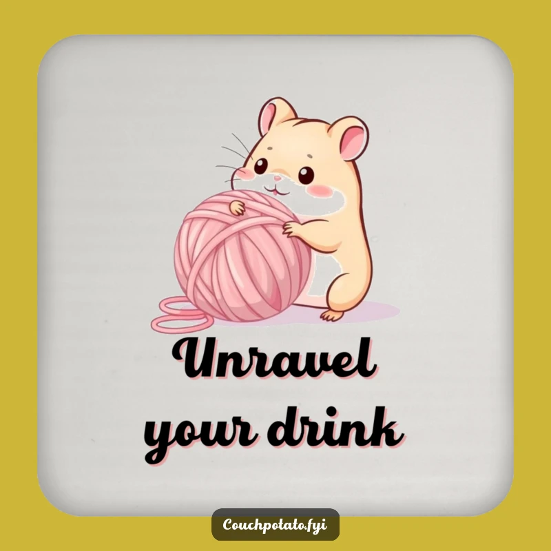 Funny Playful Hamster Yarn Coaster: Whimsical Hamster Crafting Drink Protector