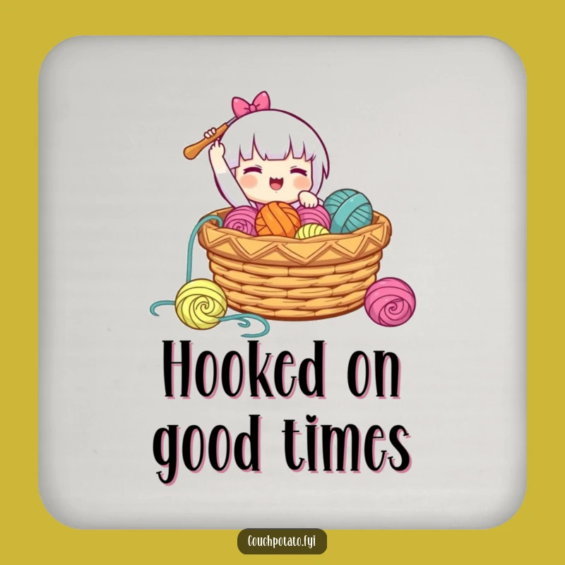 Funny Happy Crocheter Coasters: Protect Surfaces with Joyful Yarn Design, Perfect Gift