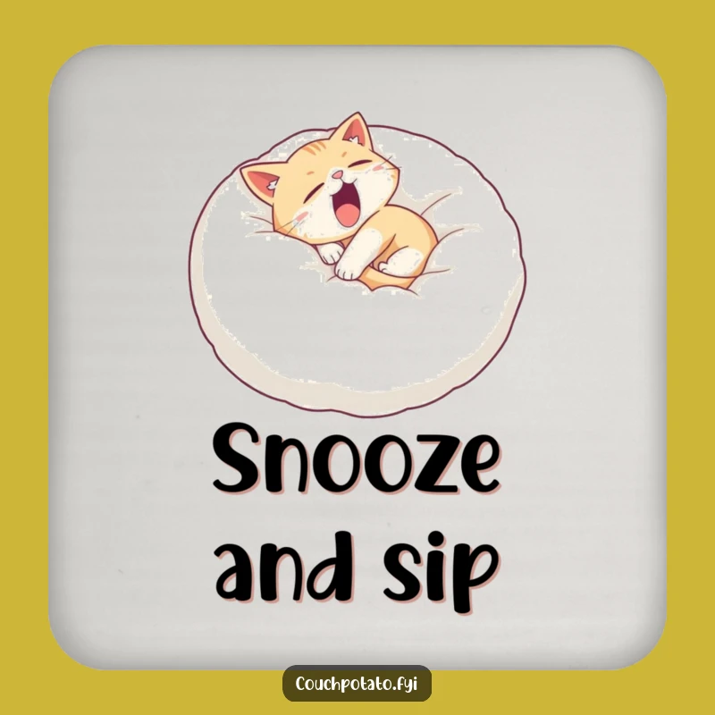 Funny Sleepy Cat Pillow Coaster - Protect Surfaces with Cute Cat Art