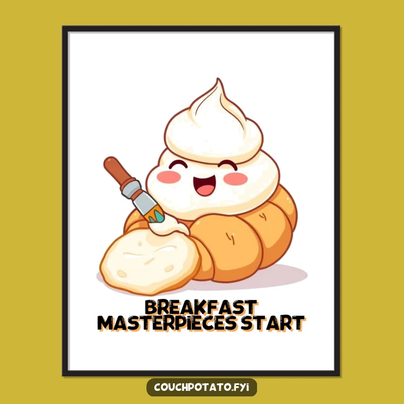 Funny Cream Cheese Croissant Painting Poster - Whimsical Art Print, Humorous Gift