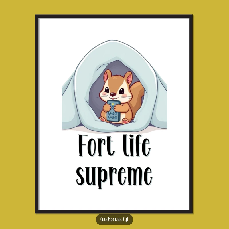 Funny Squirrel Blanket Fort Poster - Cozy Gamer Wall Art