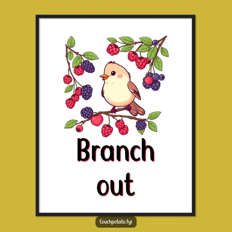Funny Bird Berry Tasting Poster: Whimsical Wall Art for Nature Lovers